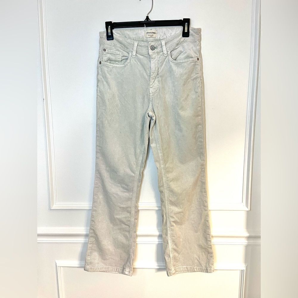 Pilcro Corduroy Anthropologie Straight Leg Pants in Cream Light Green Stitch 30‎